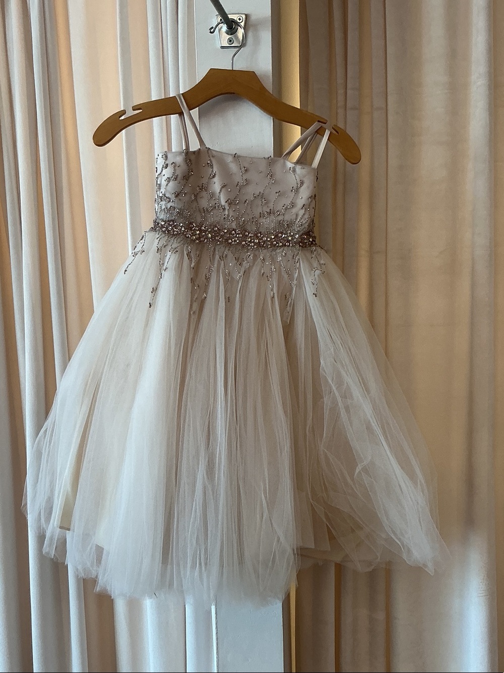Girls Sparkle Tulle Party Dress in Champagne Beige